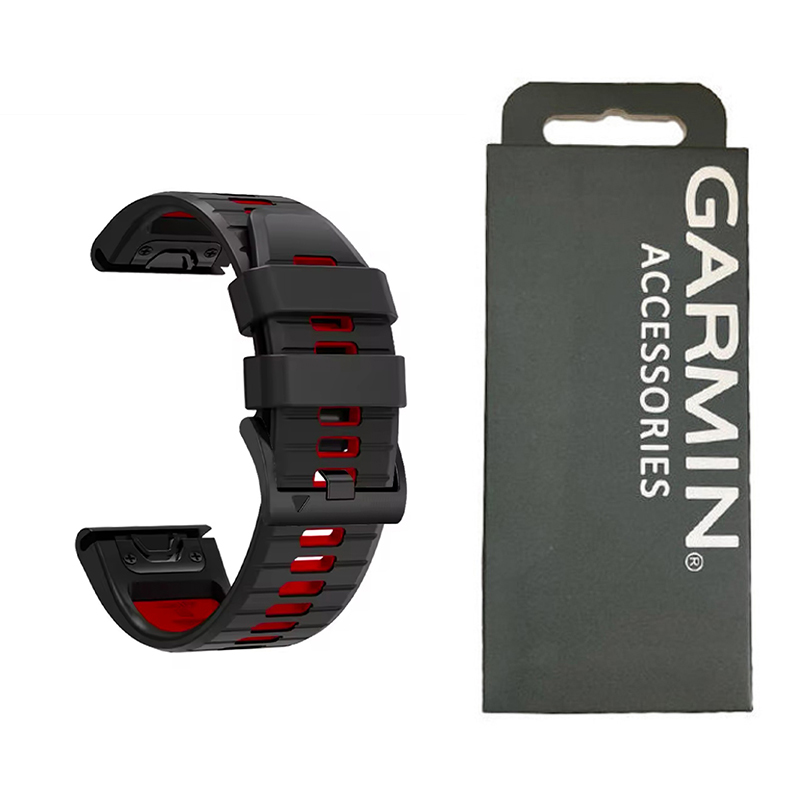 بند گارمین مدل fenix 7X pro سیلیکونی مشکی قرمز بند گارمین مدل fenix 7X pro سیلیکونی مشکی قرمز