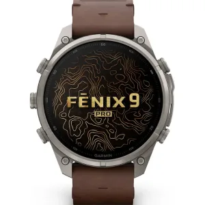 ساعت گارمین Fenix 9 Pro 43mm Titanium with Walnut بند چرمی